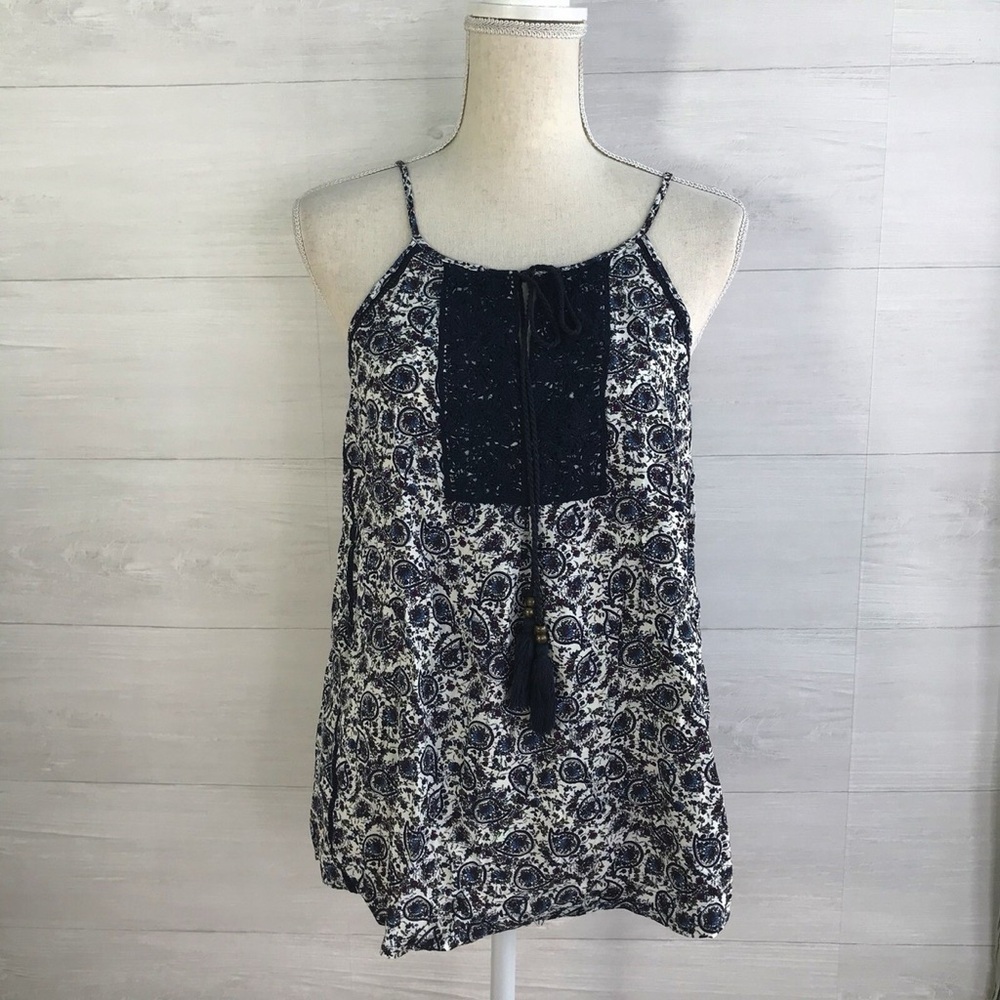 SOLITAIRE | Paisley Boho Navy and White Sleeveless Top